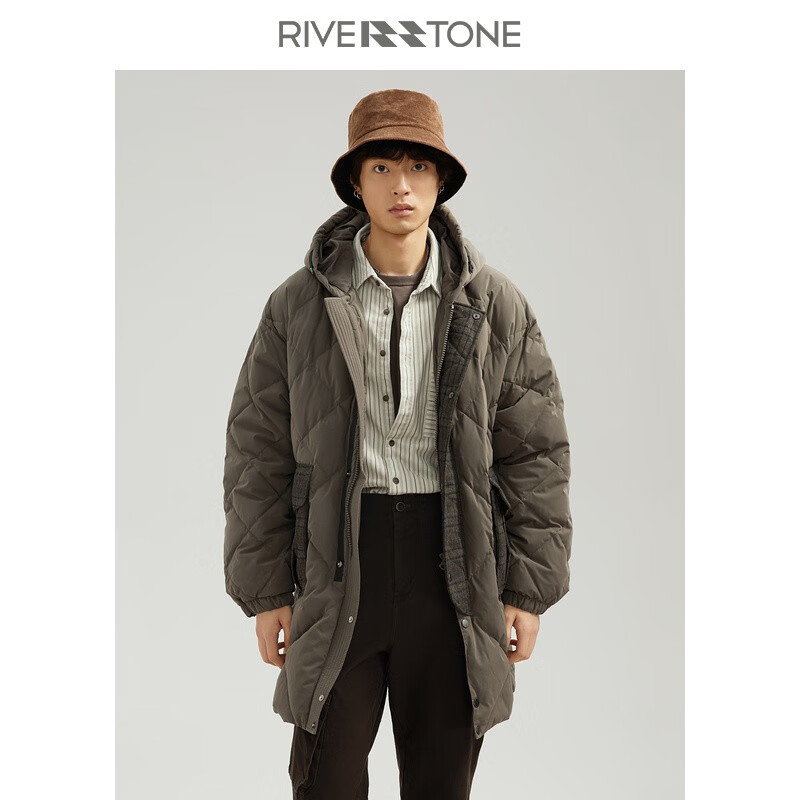 riverstone男装 男士冬季中长款羽绒服连帽外套男 卡其棕 xs
