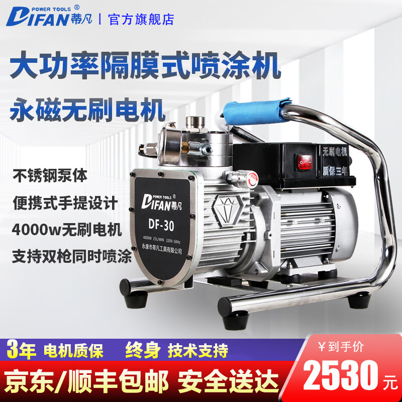 蒂凡（DIFAN POWER TOOLS）電動高壓無氣噴涂機 噴油漆機 乳膠漆噴漆機 內(nèi)外墻涂料噴涂機 DF-30手提款（鋼泵體）雙槍款