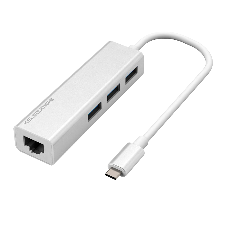 科乐多typec转千兆网口雷电3扩展拓展usb分线器苹果电脑转换器网线转接头USB-C转RJ45 钛晶银 type c转usb2.0-百兆