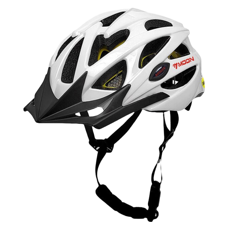 MOON mips头盔男女公路自行车成人头盔超轻透气帽子磁吸骑行头盔 亮白色 L