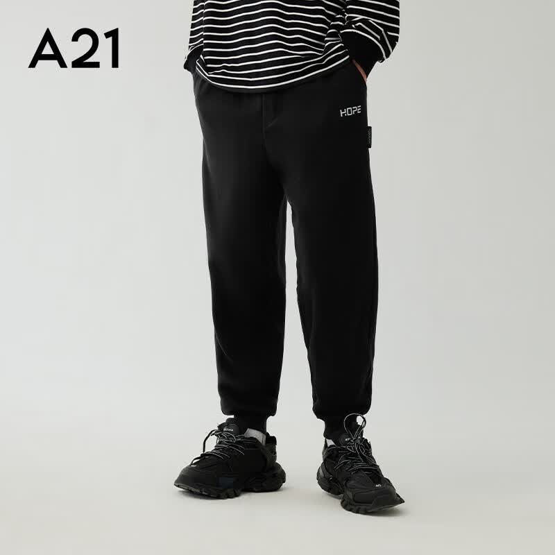 A21男装宽松橡筋腰束脚九分裤百搭简约休闲卫裤黑色怎么样,好用不?