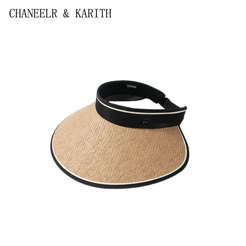 CHANEELR & KARITH防晒帽遮阳帽女新款大帽檐空顶户外骑车防紫外线遮脸草帽太阳帽子 米色 55-60CM(头围)