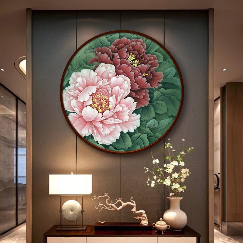 梓朗 牡丹花装饰画花开富贵国画客厅玄关挂画新中式风水画牡丹图壁画