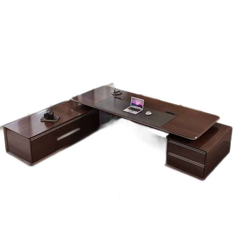 环迪家具老板桌总裁桌实木皮烤漆大气办公室总经理桌椅组合简约现代大班台 2米老板桌(左侧柜)