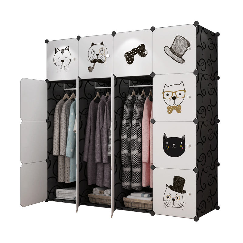 洁然 简易衣柜简约现代组装非布组合衣橱钢架塑料衣柜收纳 16门3挂