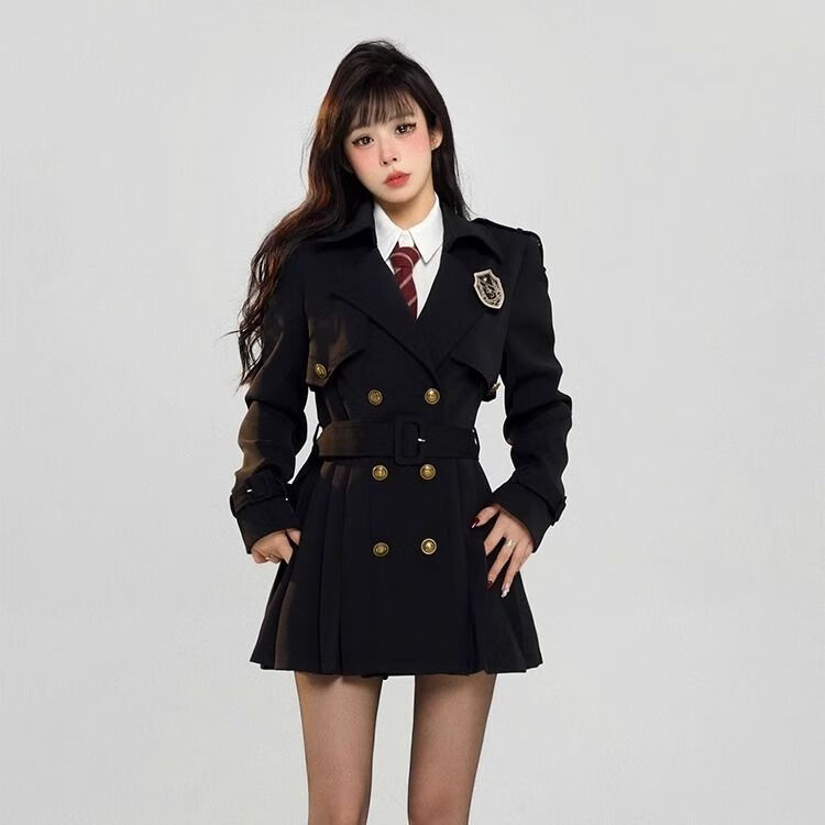 c美拉德西服套装学院风套装英伦风美拉德穿搭 短款风衣外套女秋季
