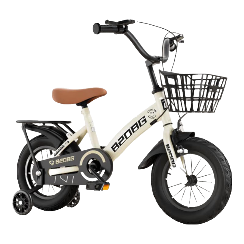 智童儿童自行车2-11岁男孩女孩中大童脚踏车宝宝自行车带辅助轮 卡其色+后座+闪光辅轮 16寸（发货已安装好85%)