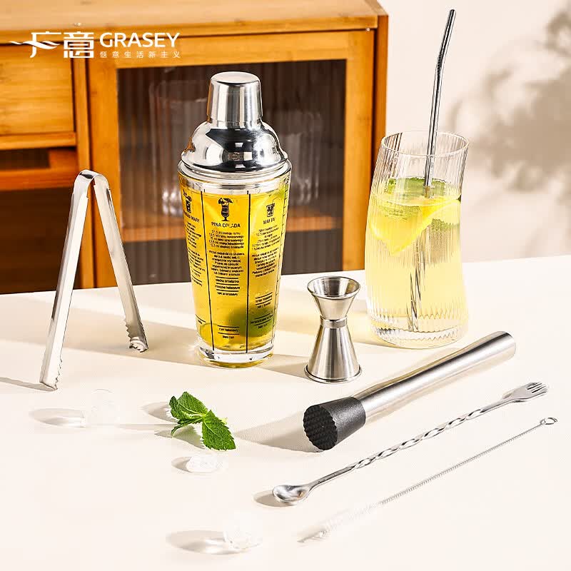 广意 玻璃雪克杯调酒器手打柠檬茶工具调酒棒鸡尾酒七件套  GY8736怎么看?