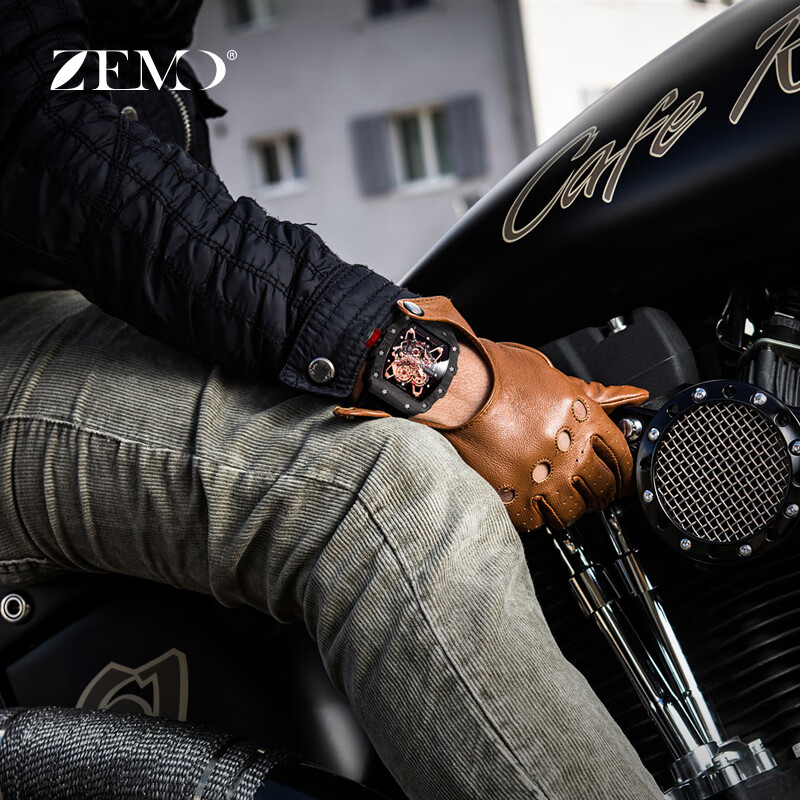 ZEMO男士手表十大品牌查理德镂空全自动机械表瑞士米勒轻奢防水名表男 酷黑橡胶带 超轻耐磨碳纤维