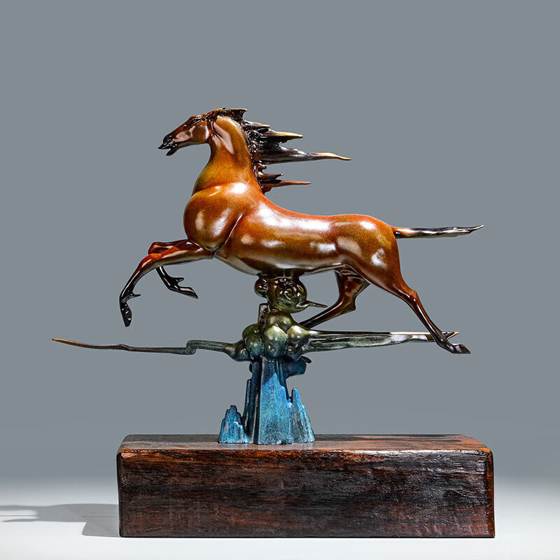 枳之家马踏飞燕黄铜马摆件家居客厅玄关装饰公司店铺开业乔迁 马踏