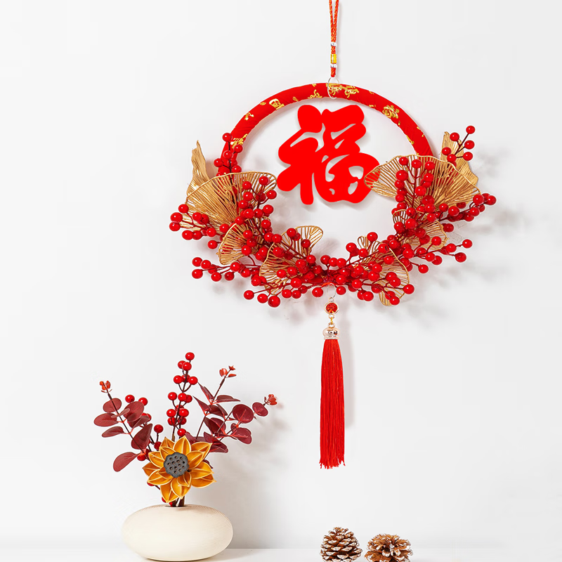 萌依儿新年旦过年装饰品客厅门挂件福字挂饰春节场景布置年货的 八叶