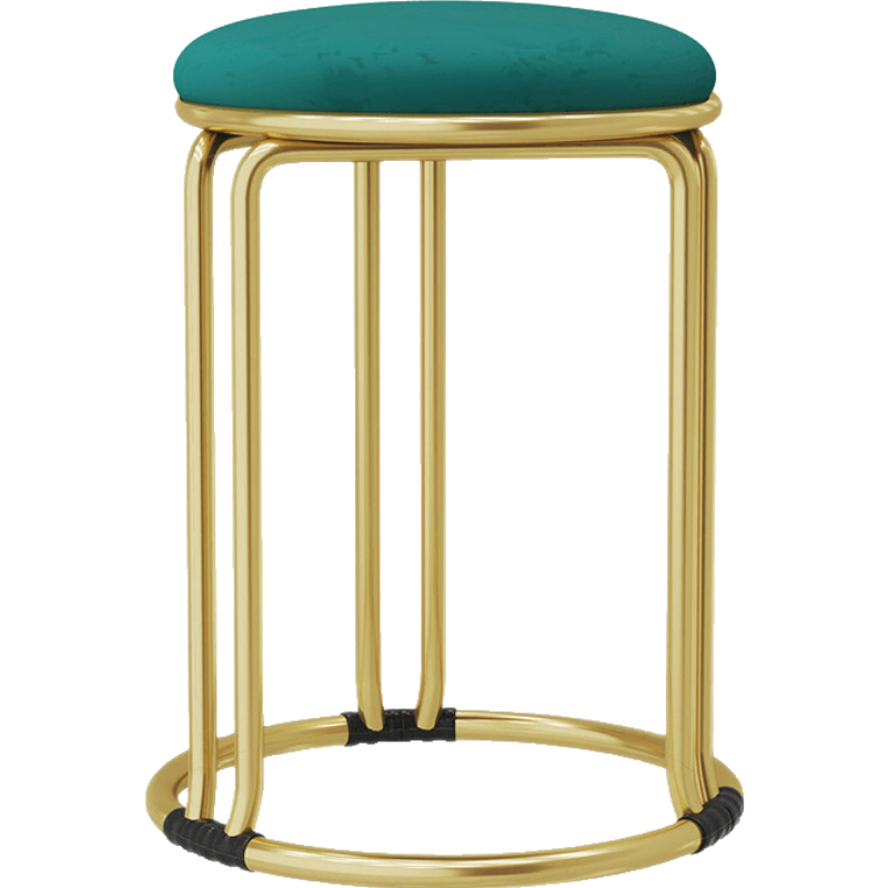 小圆凳子独凳北欧凳子家用轻奢钢筋凳简约网红布艺加厚高圆凳时尚金色餐凳板凳 银腿-黑色-PU款