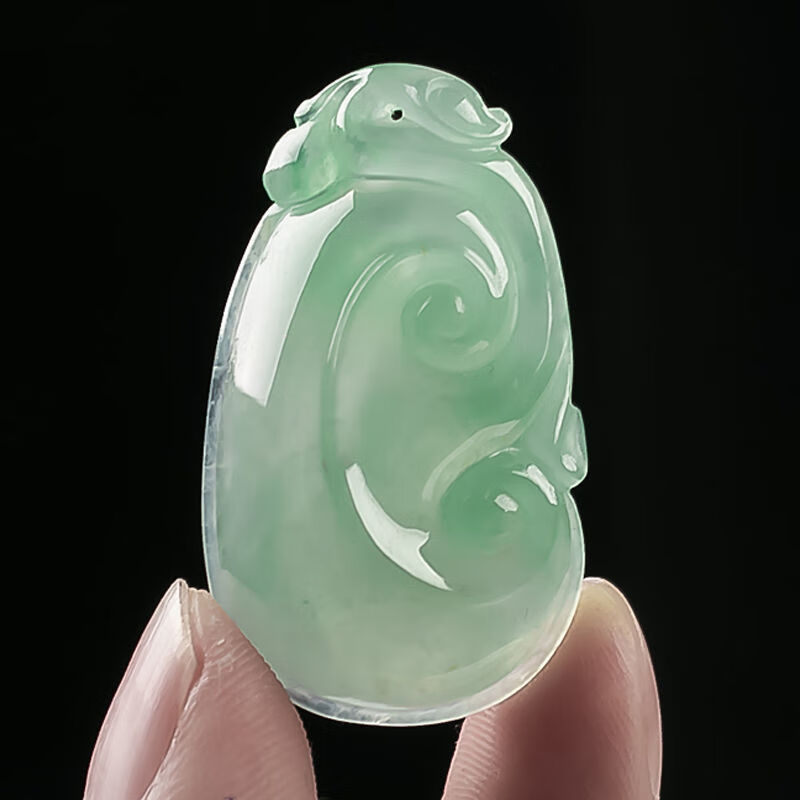 帛灵珍藏级 翡翠如意玉吊坠冰种天然a货吉祥如意挂件牌子玉石吊坠玉如