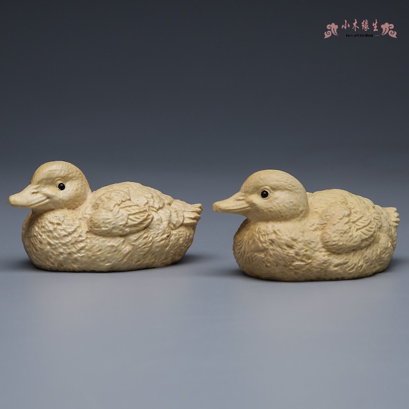 小木缘生 小叶黄杨木鸳鸯鸭子摆件手把件文玩实木雕刻汽车手工艺品一