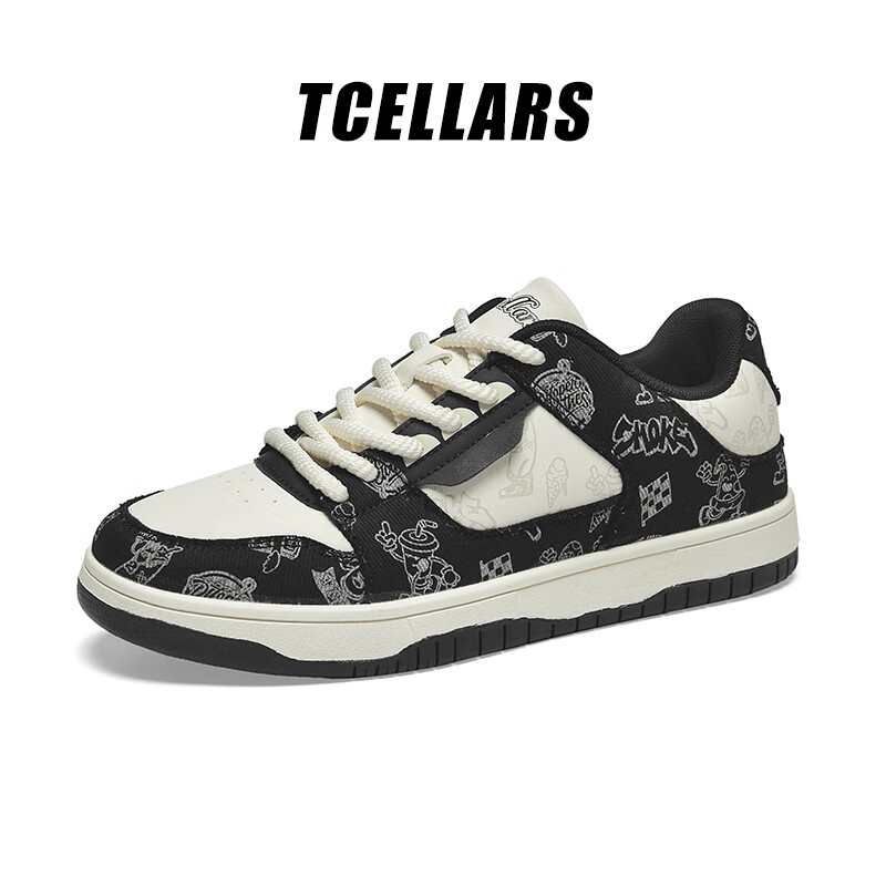 Tcellars男鞋秋冬新款板鞋男涂鸦撞色设计低帮厚底情侣女鞋运动休闲鞋子男 夜空黑 41