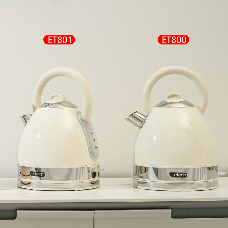 一特（EnTech）英伦复古1800W快速烧水壶家用高颜值高端电热水壶大容量分体式加厚304不锈钢电烧水自动断电防干烧 1.7L 专柜款-奶油白（带水窗）
