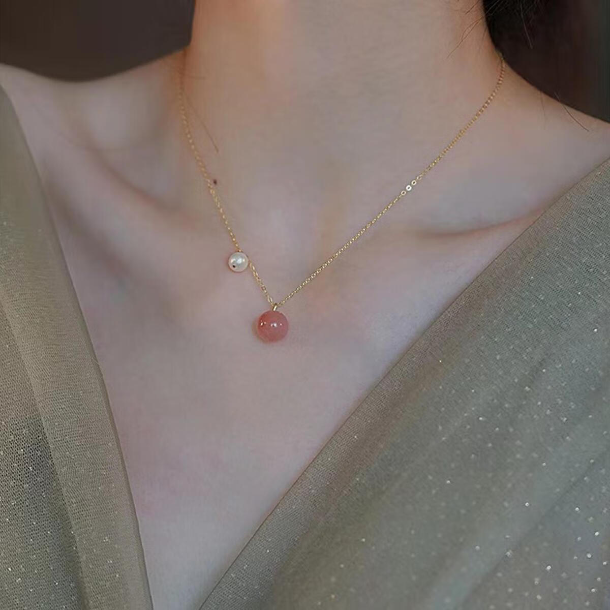 银千惠925银项链女招挑花吊坠锁骨链生日情人节礼物送女友 链长可调节