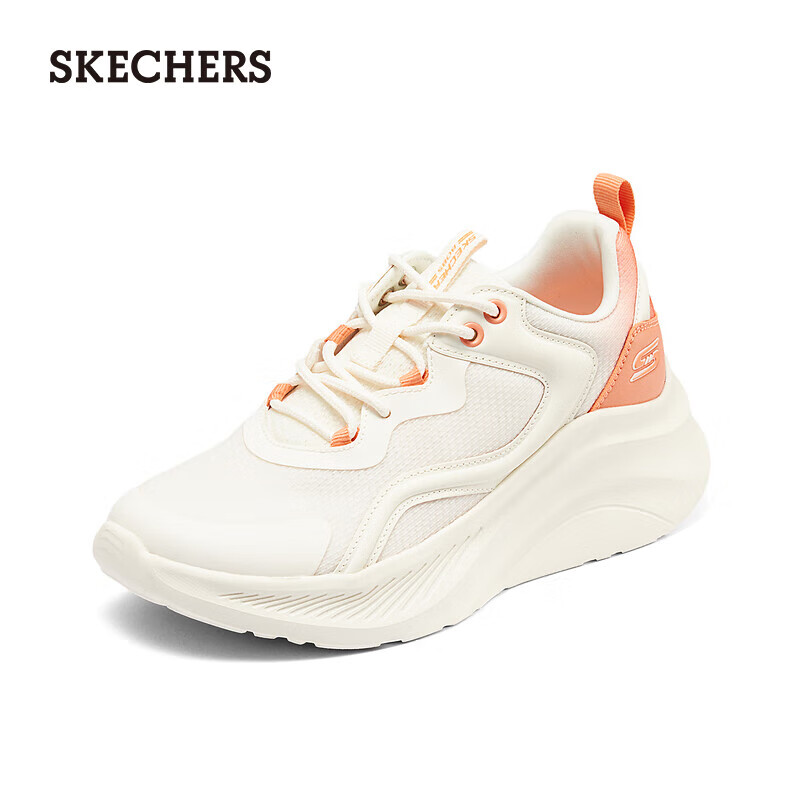 斯凯奇（Skechers）女鞋夏季糕糕鞋网面透气女士绑带休闲运动鞋 自然色/橘色/NTOR 37.5