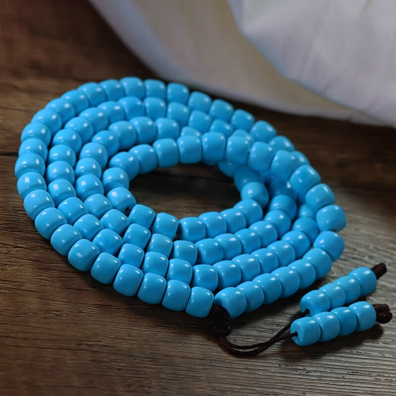 锦鼎 湖北绿松石手串108颗多圈天然原矿无优化高瓷蓝松石项链男女款