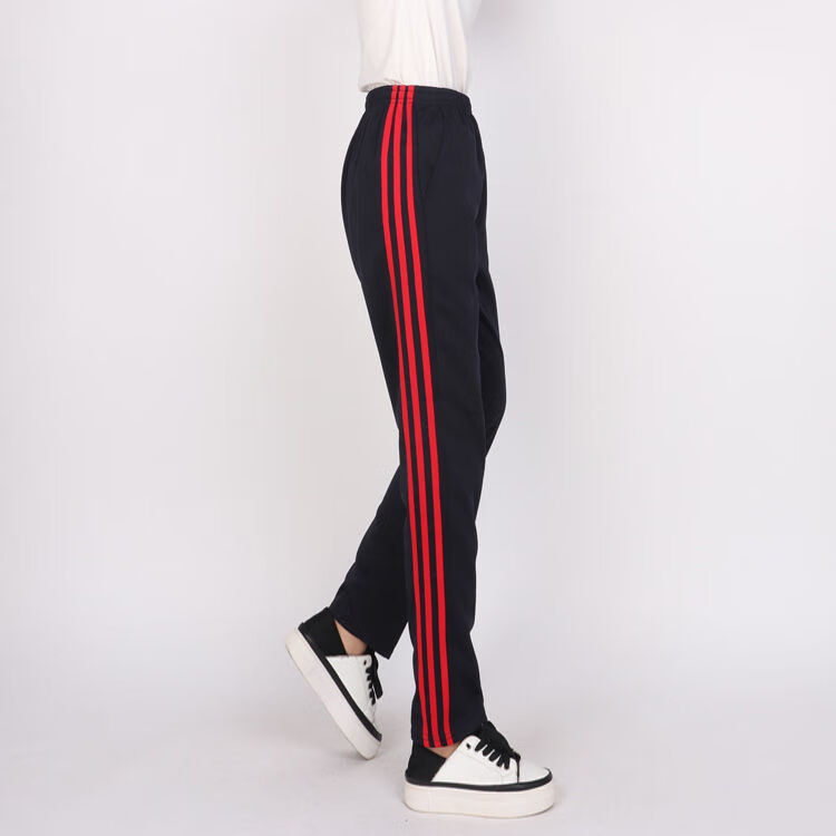 蓝阮校服裤子三条白杠男三道白杠校裤黑色校服裤子三道杠男女校裤三红