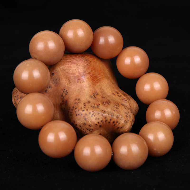 玉化高密润泽自然风化老菩提根 大颗圆珠素珠佛珠 菩提子单圈手串