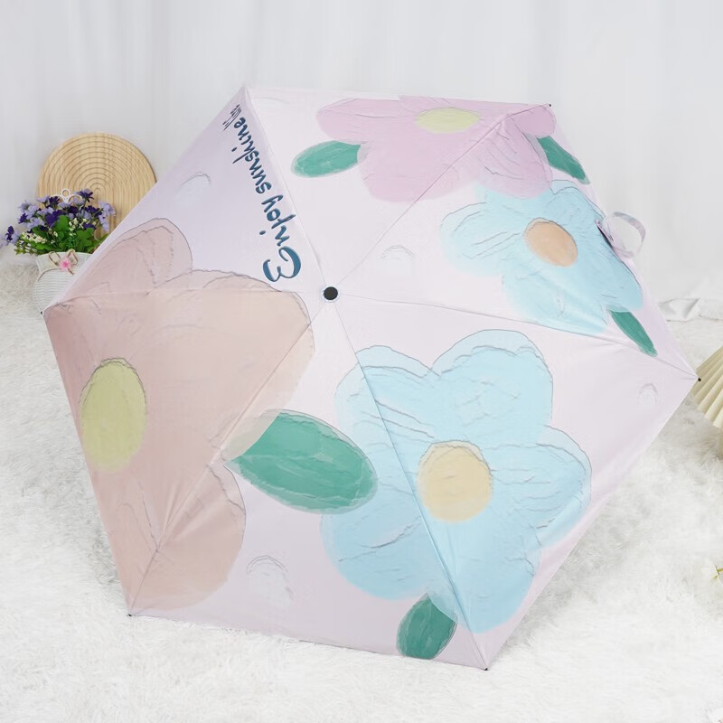 折伞口袋伞迷你轻巧便携雨伞晴雨两用防紫外线遮阳伞女太阳伞 彩小花