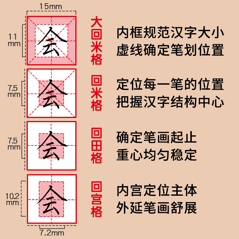 纸钢笔纸米字格作品书写回田字格本 回米格加厚12本共240张送练字视