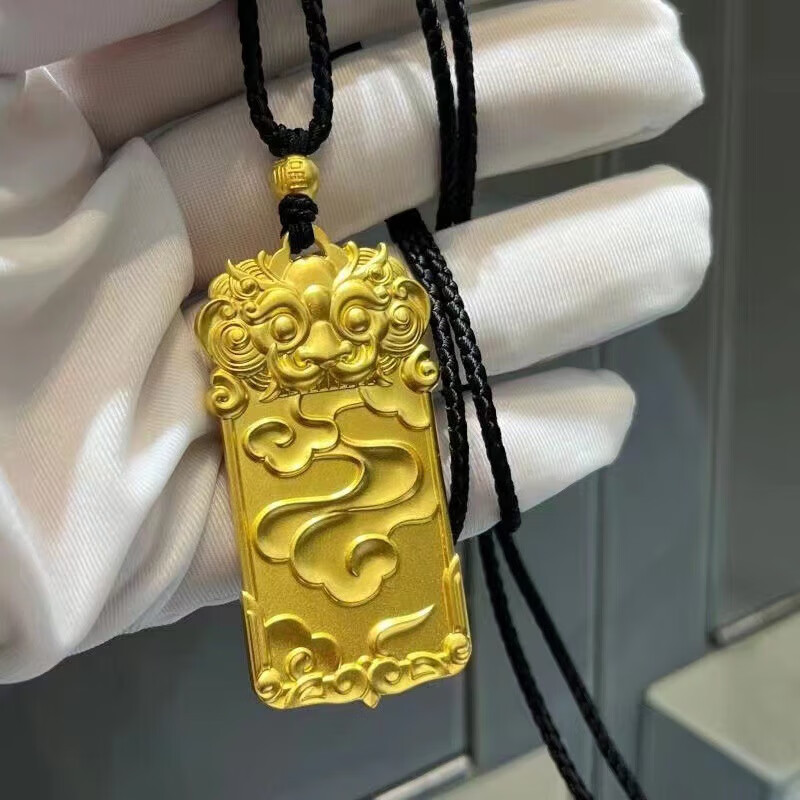 锦彩福古法大气镀越南沙金麒麟吊坠福字珠麒麟仿金项链祥云麒麟无事牌