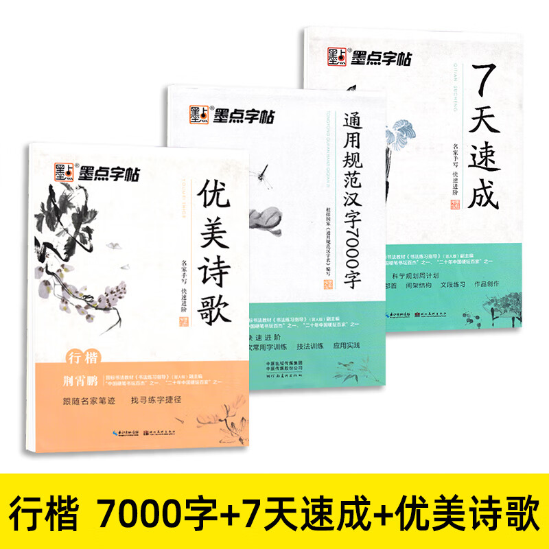 荆霄鹏行楷字帖练字成年男肖荆鹏霄楷书行楷字帖女生字体漂亮墨点 行楷3本-7000字+速成+诗歌