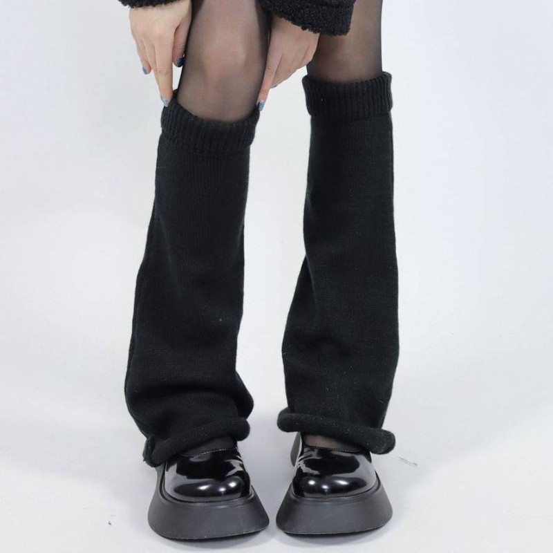 春秋新款显瘦喇叭阔腿可甜可辣jk毛线护膝保暖细腿腿套袜套女 黑色