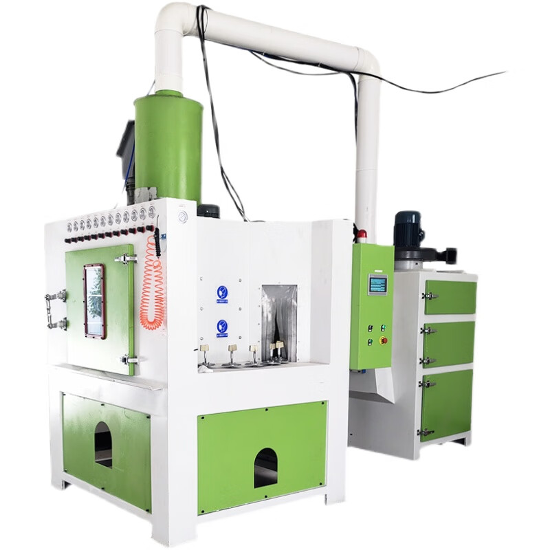 台式喷砂机不粘锅压铸五金圆柱多工位喷砂加工 双枪转盘式自动喷砂机