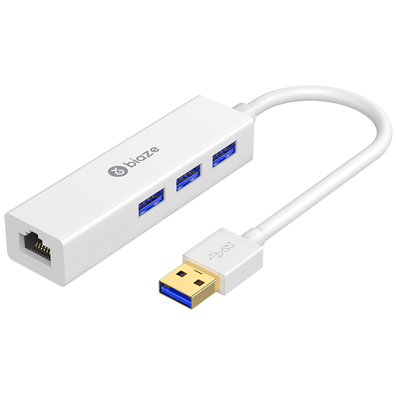 Biaze 毕亚兹 USB3.0分线器带有线网口转换器 USB转RJ45网线接口 小米苹果Mac台式电脑集线器3.0HUB延长接硬盘 ZH6
