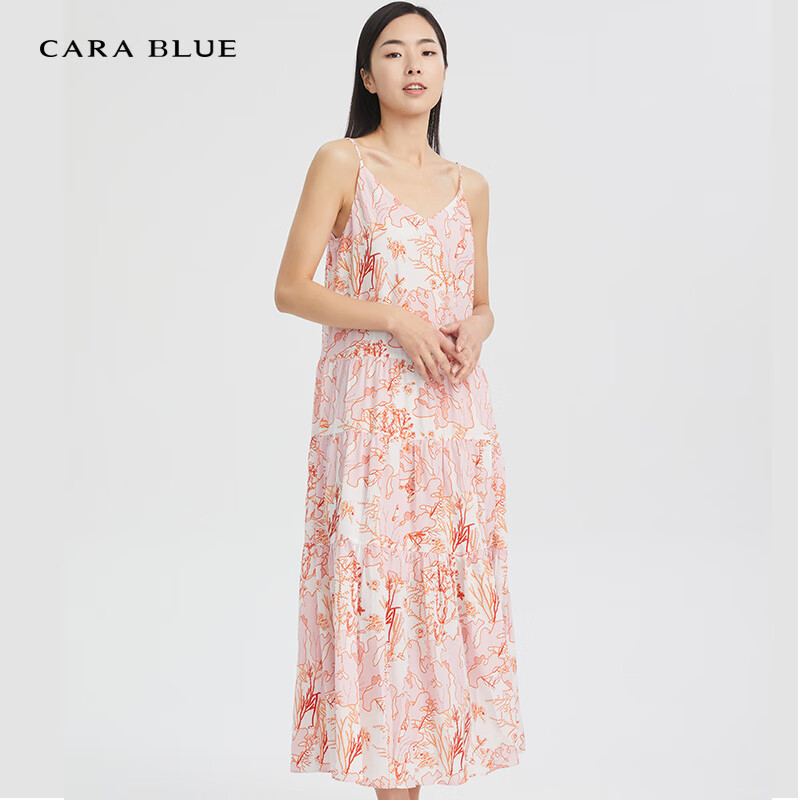 carablue喀啦   女装袖v领设计休闲百搭连衣裙kb211mwo0143 粉色p1 as