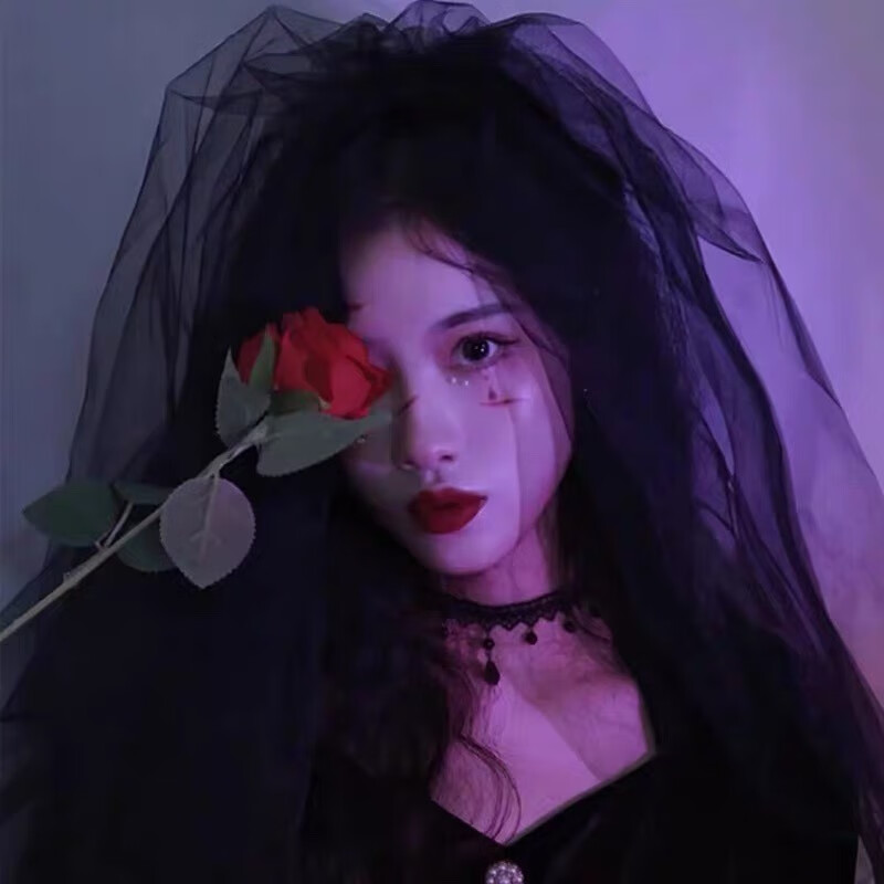 复古万圣节头饰黑色头纱网纱硬纱哥特暗黑派对cos写真拍照摄影女 黑色2层素纱款（60-80cm合金梳