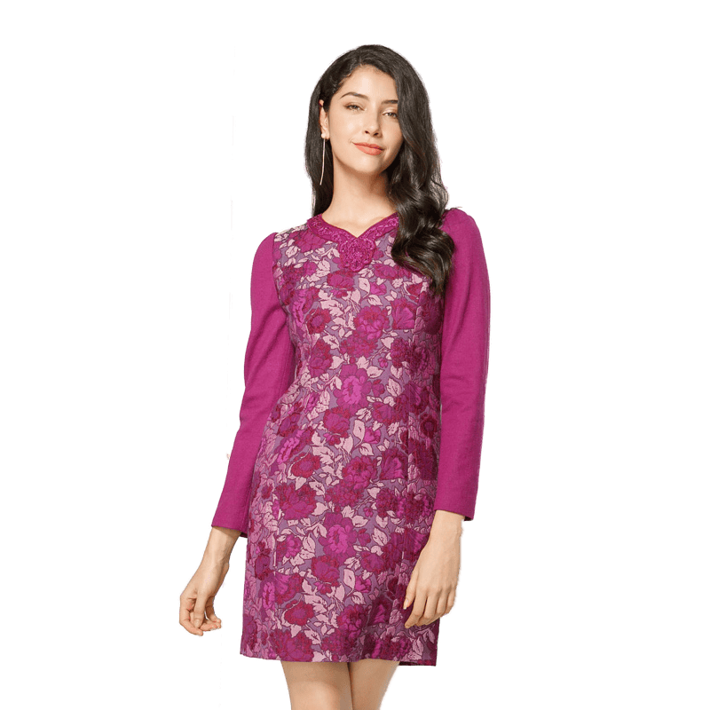 meiermei玫而美时尚优雅提花修身显瘦连身裙女秋冬连衣裙 h68 36