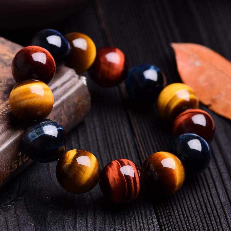 三色虎眼石手链彩 虎眼手链虎睛石手串男女 彩虎眼 10mm