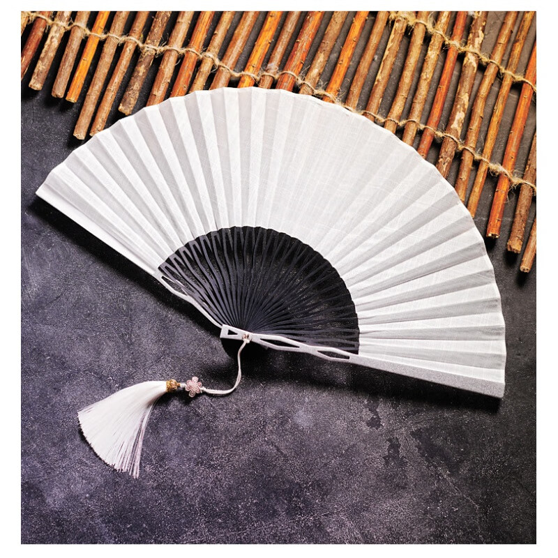 2022新款扇子防身 金属骨架铁扇子男女防身铝合金折扇白色带流苏古风