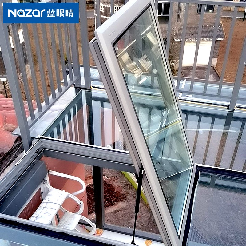 蓝眼睛阳光房铝合金手动天窗定制斜屋顶玻璃平屋顶大开口通风检修天窗