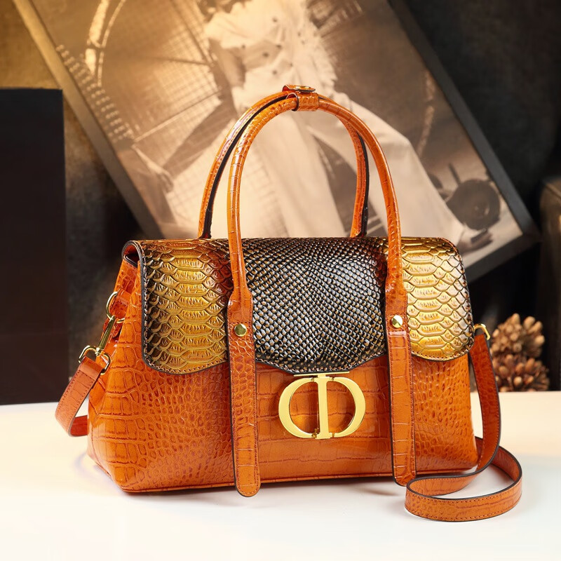 mospoke轻奢原创大气手提包女包新款蛇纹感中年妈妈女