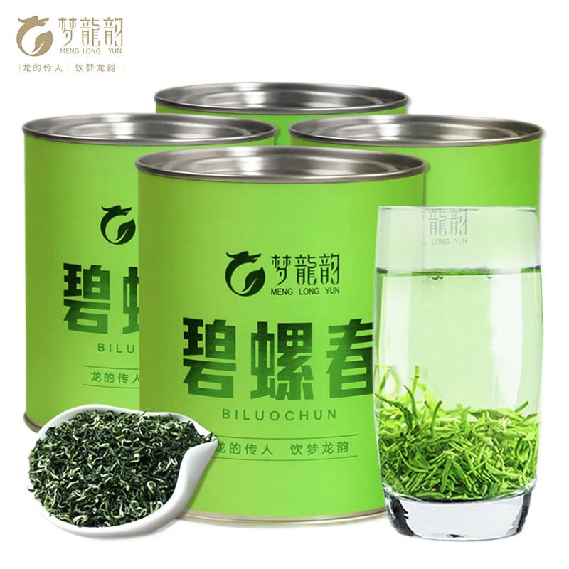 梦龙韵 绿茶碧螺春茶浓香型茶叶2023年早春新茶鲜爽绿茶 散装罐装 碧螺春 125g * 4罐