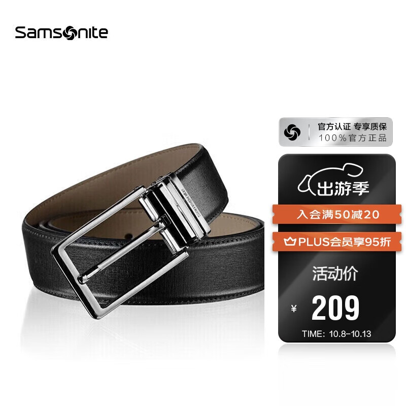 新秀丽（Samsonite）男士皮带裤腰带男款针扣礼盒装 BW5*09002 120cm 送男友