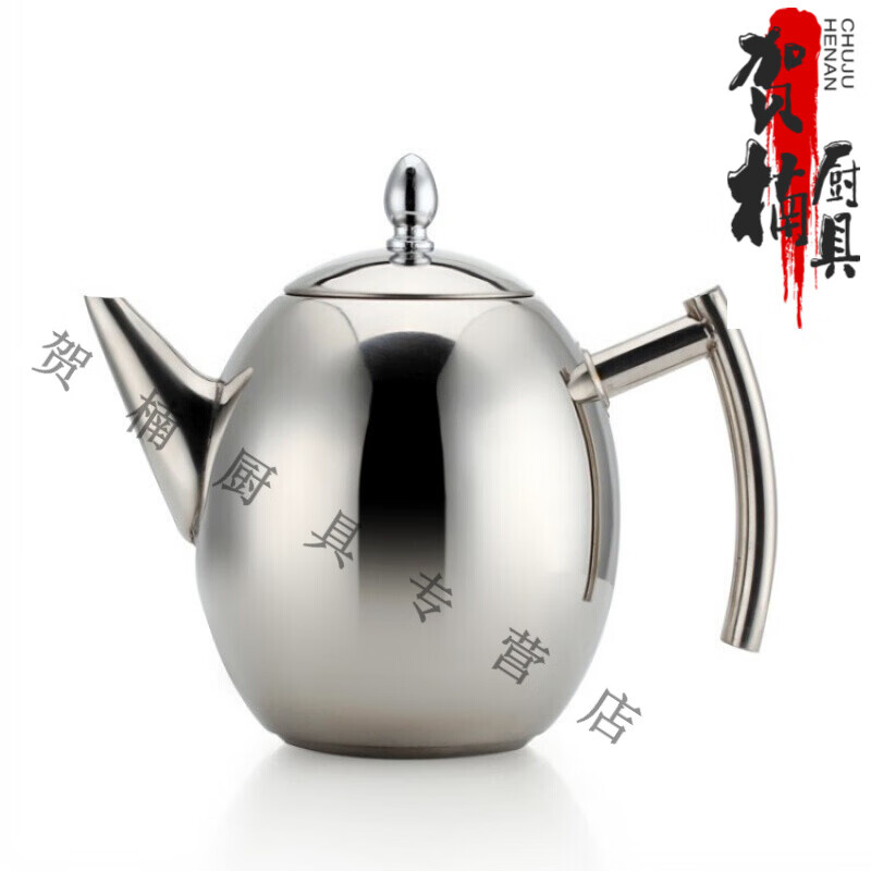 加厚不锈钢橄榄型泡茶壶商用冷水壶咖啡壶茶壶餐厅大容量带过滤网 1.0L