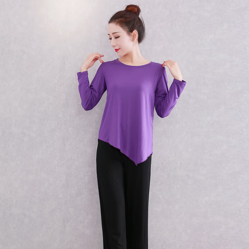 GUBPMTSHIM舞蹈服女莫代爾現(xiàn)代舞服寬松上衣闊腿褲子舞衣套裝民族舞練功服 長袖套裝(紫色衣黑褲) S