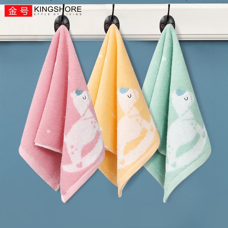 金号（KING SHORE）纯棉A类儿童毛巾柔软洗脸巾亲肤强吸水宝宝洗澡小毛巾幼儿园童巾 小木马红+黄+绿 3条