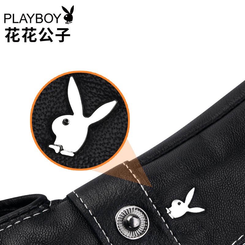 花花公子(PLAYBOY)真皮手套男秋冬季头层羊皮手套加绒厚保暖可触屏骑行防风手套棉 简约款