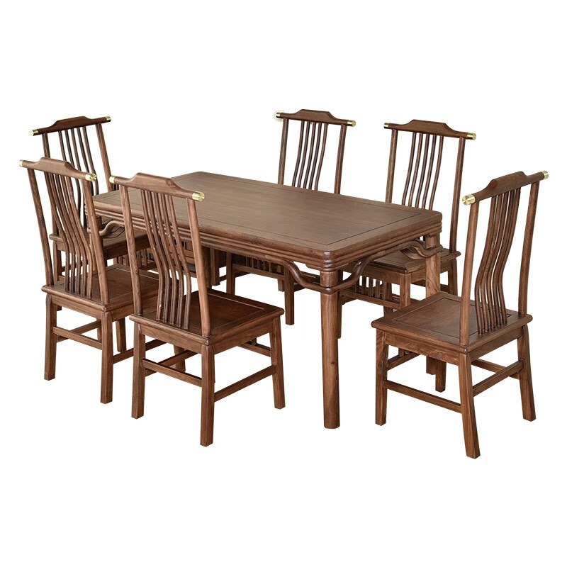 烨垚  新中式实木餐桌家用长方形简约吃饭桌子椅子小户型老榆木桌椅 1.6米餐桌+6椅