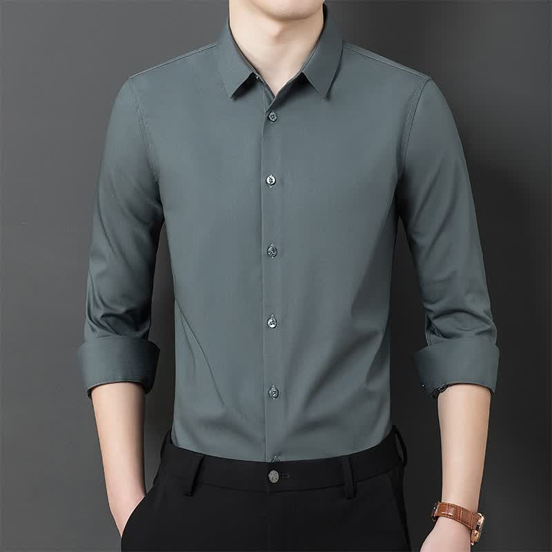 哈雷纳金狐狸 衬衫男纯色休闲长袖衬衫舒适透气衬衣男2201 钛金灰 170