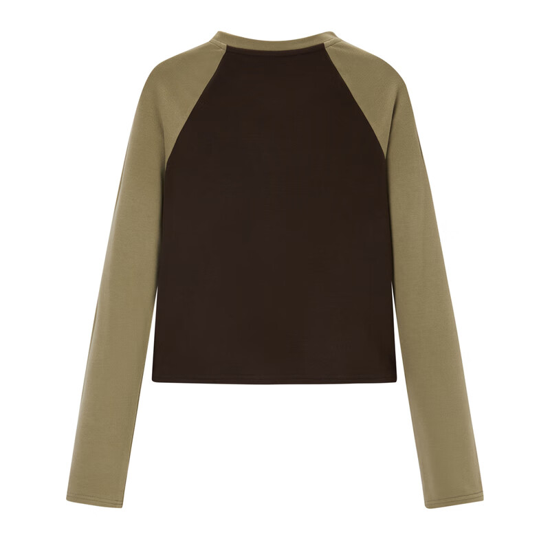 乐町拼色印花上衣长袖T恤女插肩撞色紧身T恤女C2CPD4120 咖啡色 S