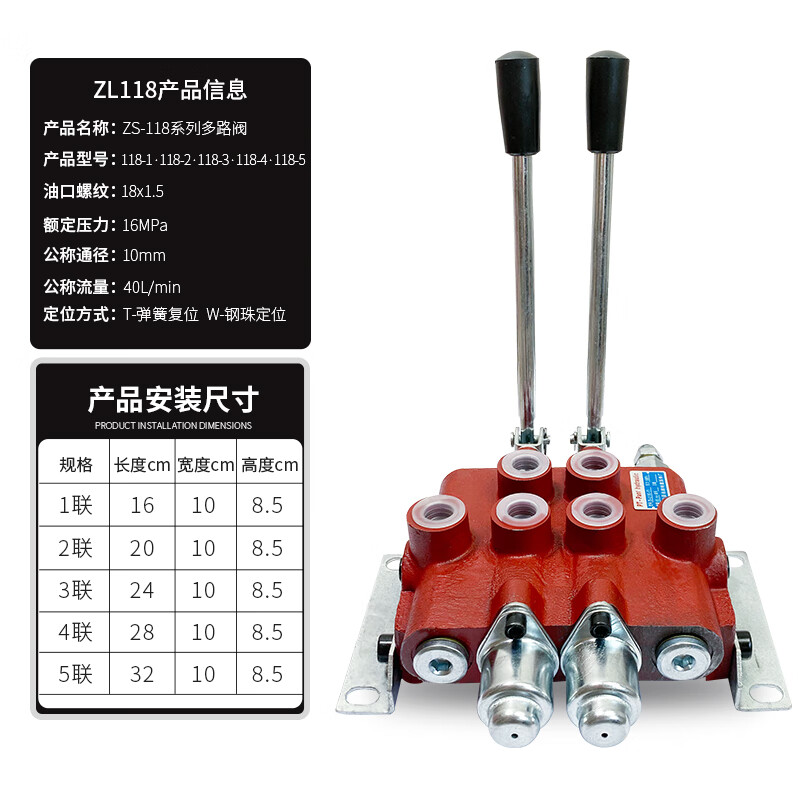 zs-118系列多路换向阀液压分配器一至四联控制油缸马达液压阀配件 zs
