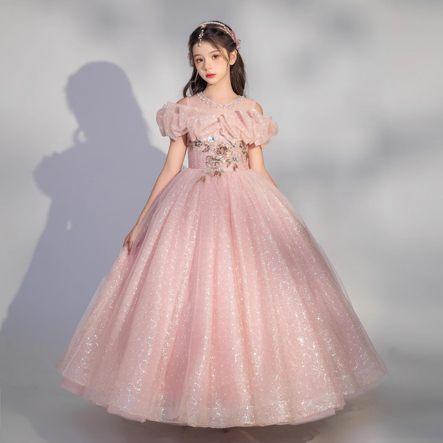 姣霓公主裙主持人女童禮服婚紗花童演出服晚禮服蓬蓬紗 茱萸色 130